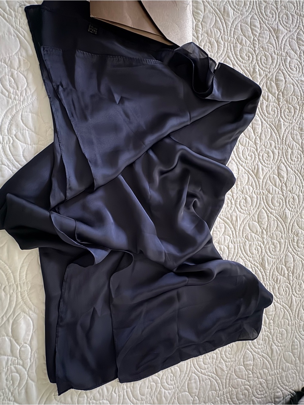 Asymmetrical Navy Satin Wrap Skirt